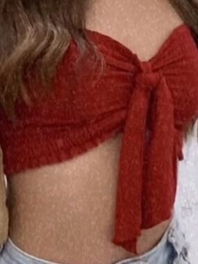Crop top spandex with a bow on the front. Color: Came. Size: XS